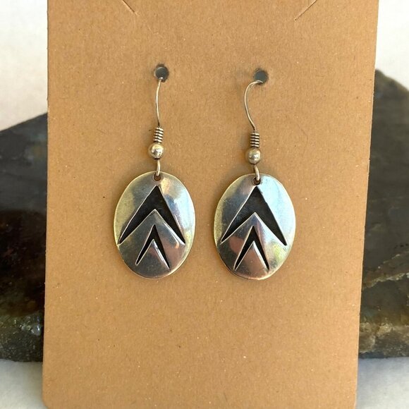 VTG Sterling Silver Oval Southwest Native Style Oxidized Cut Out Dangle Earrings - Picture 1 of 16